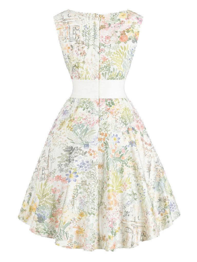 [Vorverkauf] 50er Rockabilly-Kleid mit Aquarell-Blumenprint und Schleife