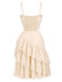 Beige 30er Trägerkleid mit Raffung und asymmetrischen Volants
