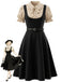Schwarzes 40er Kleid mit Peter-Pan-Kragen und Polka-Dots
