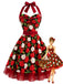 Rotes 50er Swingkleid mit Apfel-Print und Neckholder