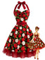 [Vorverkauf] Rotes 50er Swingkleid mit Apfel-Print und Neckholder