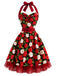 Rotes 50er Swingkleid mit Apfel-Print und Neckholder