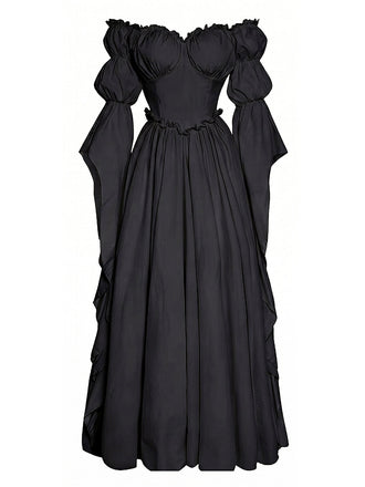 30er schulterfreies Langes Kleid mit Empire-Taille