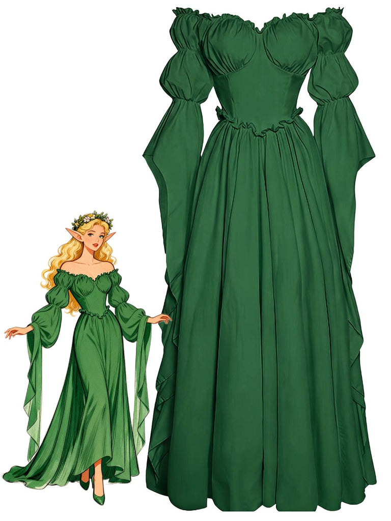 30er schulterfreies Langes Kleid mit Empire-Taille