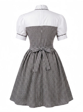 Graues 50er Kleid mit Puffärmel und Gingham