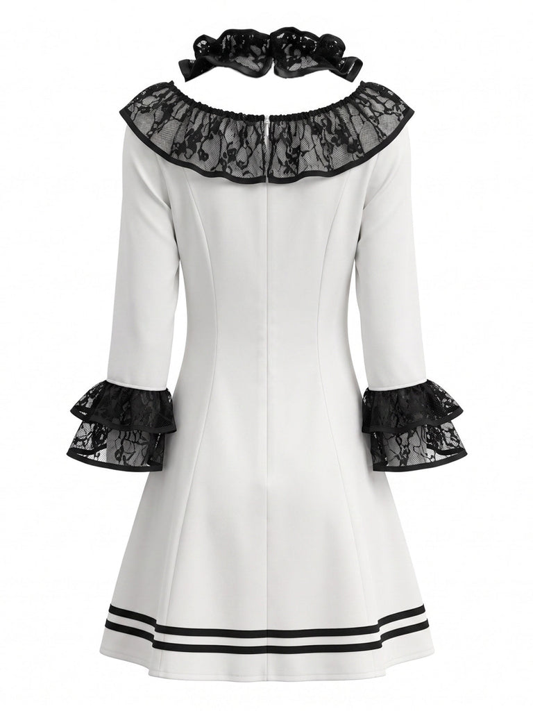 Schwarz-weißes 60er Clownkleid mit Rüschen