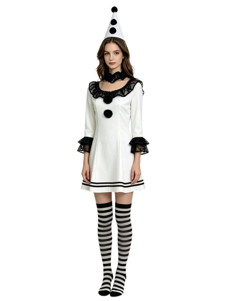 Schwarz-weißes 60er Clownkleid mit Rüschen