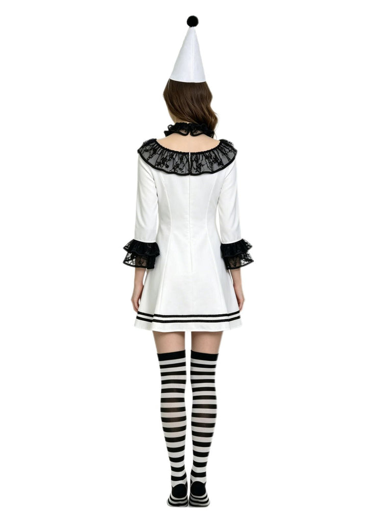 Schwarz-weißes 60er Clownkleid mit Rüschen
