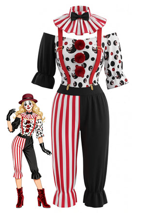 Rotes 40er Scary-Clown-Halloween-Cosplay-Set