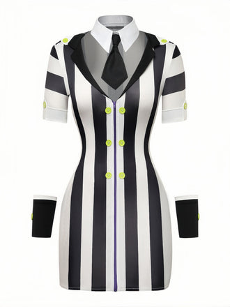 Schwarzes & Weißes 60er Bleistiftkleid mit Streifen
