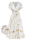 Apricot 40er Wickel-Midikleid mit Blumen und Flügelärmeln