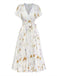 Apricotes 40er Midikleid mit Flatterärmel und Blumen