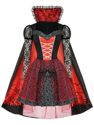Rotes 50er Halloween Netz-Kleid mit Patchwork und Spitze