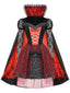 Rotes 50er Halloween-Cosplaykleid mit Spitzen-Mesh und Cape