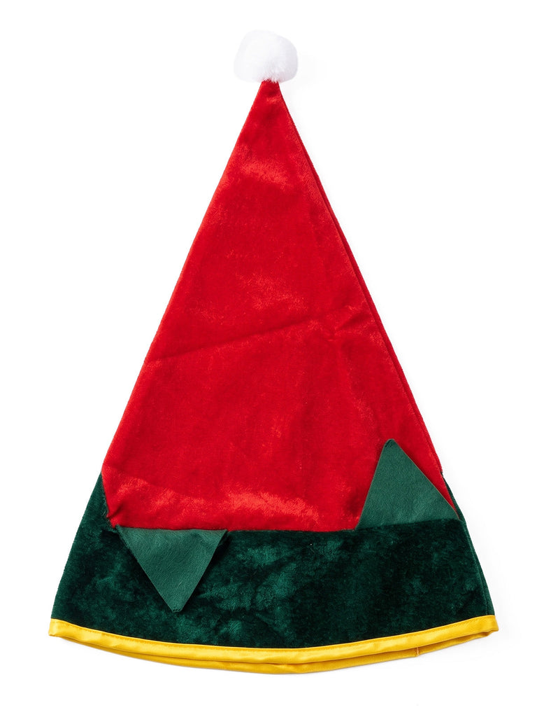 Rotes & grünes 40er Weihnachts-Samtkostüm mit Streifen und Bommeln