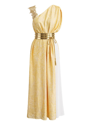 Apricot 30er Göttinnenkleid mit One-Shoulder