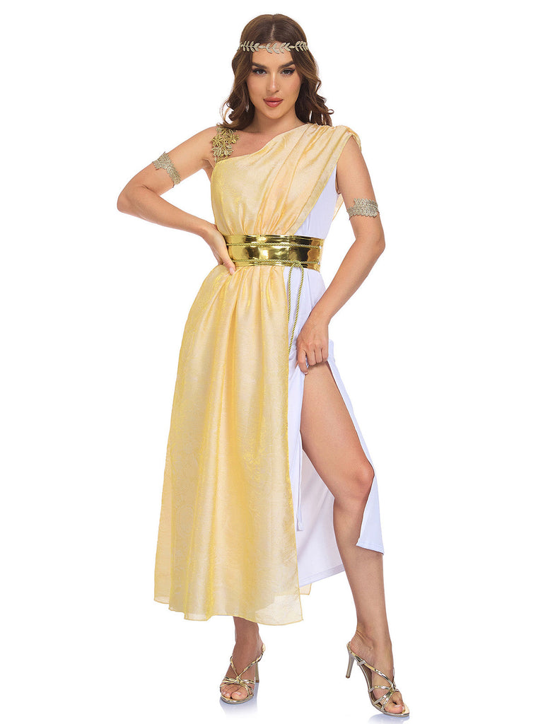 Apricot 30er Göttinnenkleid mit One-Shoulder