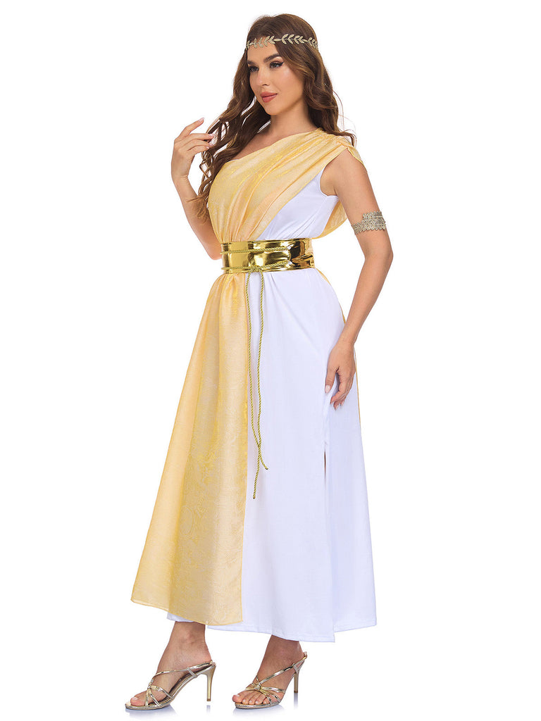 Apricot 30er Göttinnenkleid mit One-Shoulder