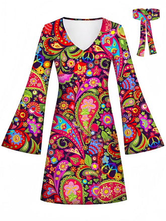 Mehrfarbiges 60er Minikleid mit Paisley