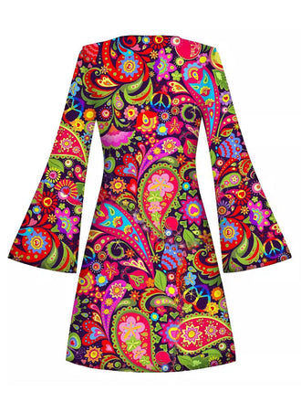 Mehrfarbiges 60er Minikleid mit Paisley