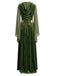 Grünes 30er Mittelalter-Samtkleid mit transparenten Glockenärmeln