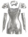 Silbernes 50er Halloween Metallic-Set mit Bodysuit und Armstulpen