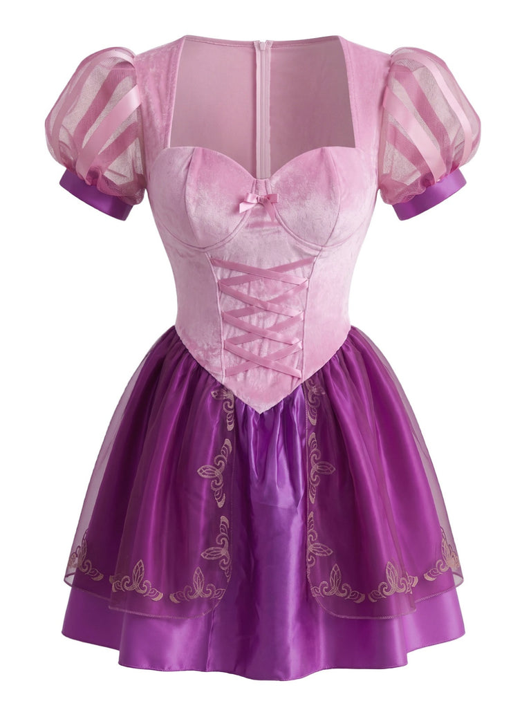 50er besticktes Korsett-Minikleid mit Meshärmeln und Krone