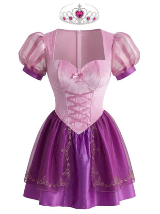 50er besticktes Korsett-Minikleid mit Meshärmeln und Krone