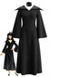 Schwarzes 30er Gothic-Hexenkleid mit Flügelkragen und Trompetenärmeln