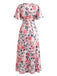 Rosa 50er Wickel-Midikleid mit Blumen und Flatterärmeln