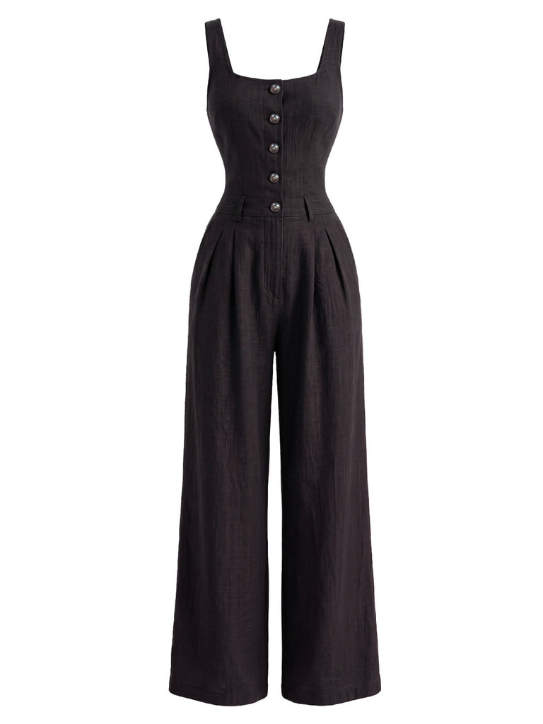 40er Ärmelloses Jumpsuit mit Eckiger Ausschnitt