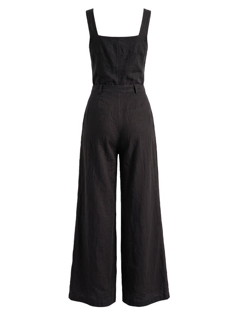 40er Ärmelloses Jumpsuit mit Eckiger Ausschnitt