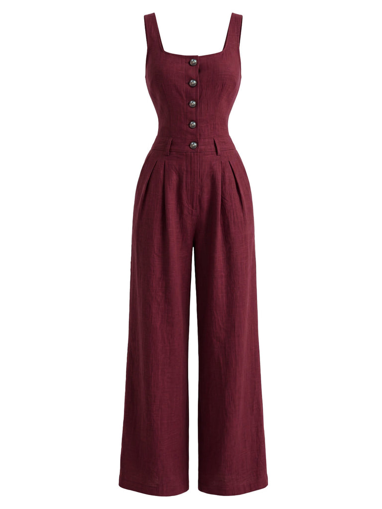40er Ärmelloses Jumpsuit mit Eckiger Ausschnitt