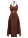 Braunes 80er Kleid mit Neckholder und Sonnenprint