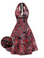 Rotes 70er Kleid mit Paisleymuster und Neckholder