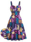 Lila 50er Gothic-Halloween-Kleid mit Patchwork-Print