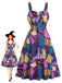 Lila 50er Gothic-Halloween-Kleid mit Patchwork-Print