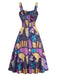 Lila 50er Halloween Gothic Kleid mit Patchwork und A-Linie
