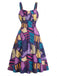 Lila 50er Halloween Gothic Kleid mit Patchwork und A-Linie