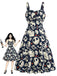 Schwarzes 50er Halloween Kleid mit A-Linie und Print