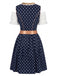 Blaues 50er Oktoberfest-Dirndl-Set mit Carmen-Top und Spitzenschürze