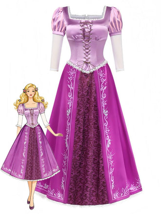 Lila 40er Märchen-Prinzessinnen-Kostümkleid mit Puffärmeln