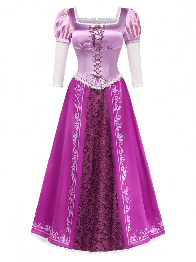 Lila 40er Märchen-Prinzessinnen-Kostümkleid mit Puffärmeln