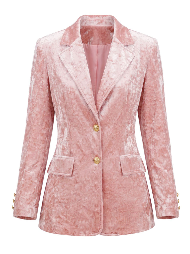 Rosa 50er Blazer aus Pannesamt mit zwei Knöpfen