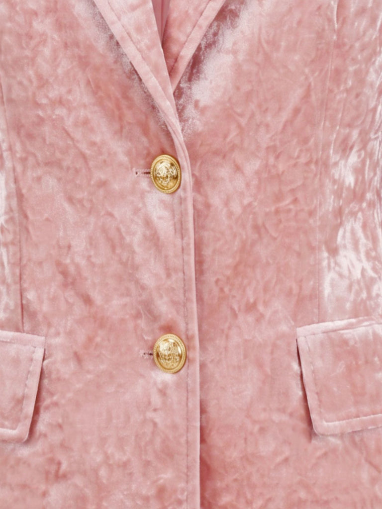 Rosa 50er Blazer aus Pannesamt mit zwei Knöpfen