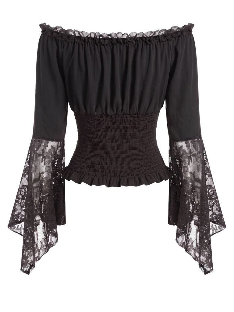 50er schulterfreies Top mit Smok und Spitze
