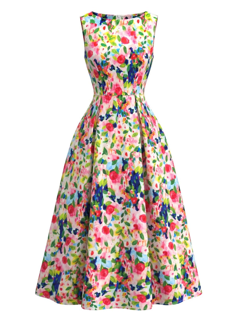 40er Ärmelloses Midikleid mit Blumen