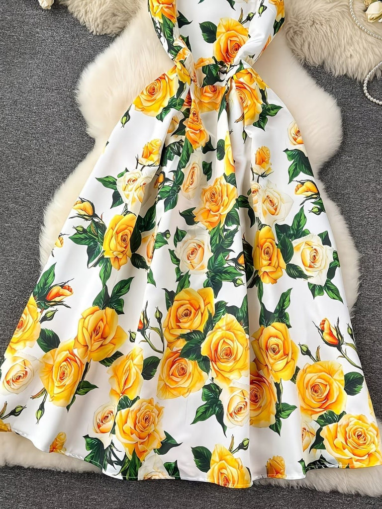 40er Ärmelloses Midikleid mit Blumen