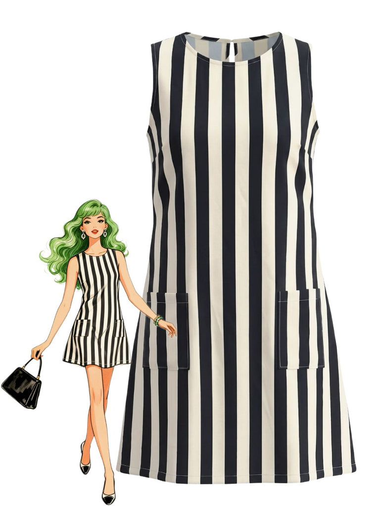 1960s Floral Striped Vintage Classic Dress 5