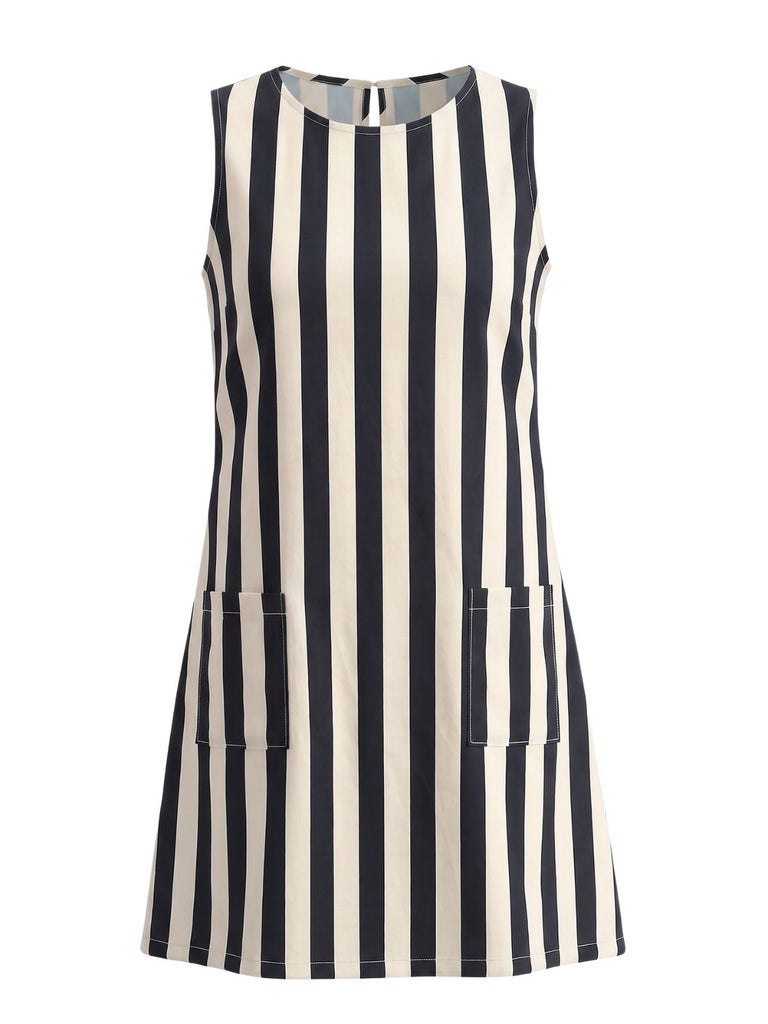 60er ärmelloses Minikleid mit Streifen und Taschen